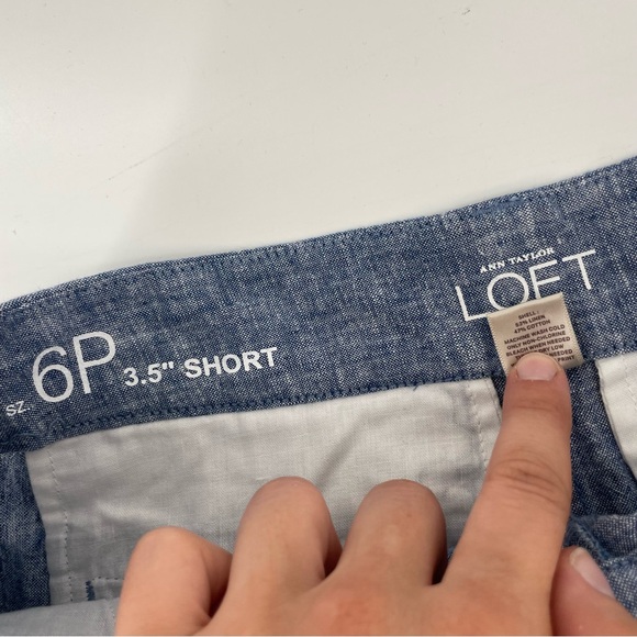 Loft Shorts Navy Blue Linen Cotton Blend Petite 6 - Picture 4 of 5